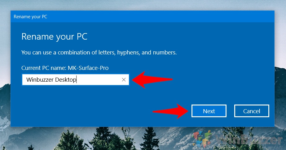 Windows 10 - Settings - System - About - Rename this PC - Your PC