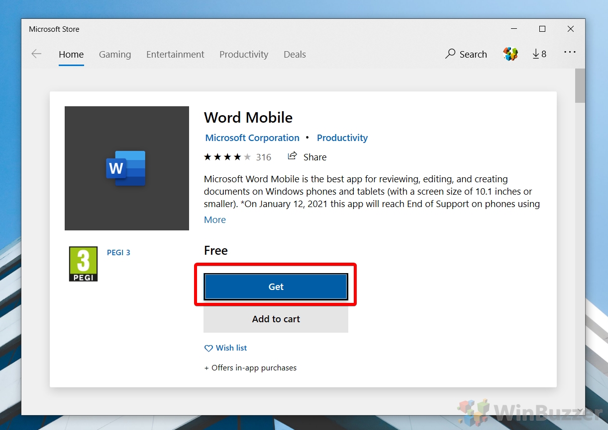 Windows 10 - Install Word Mobile App - DOCX