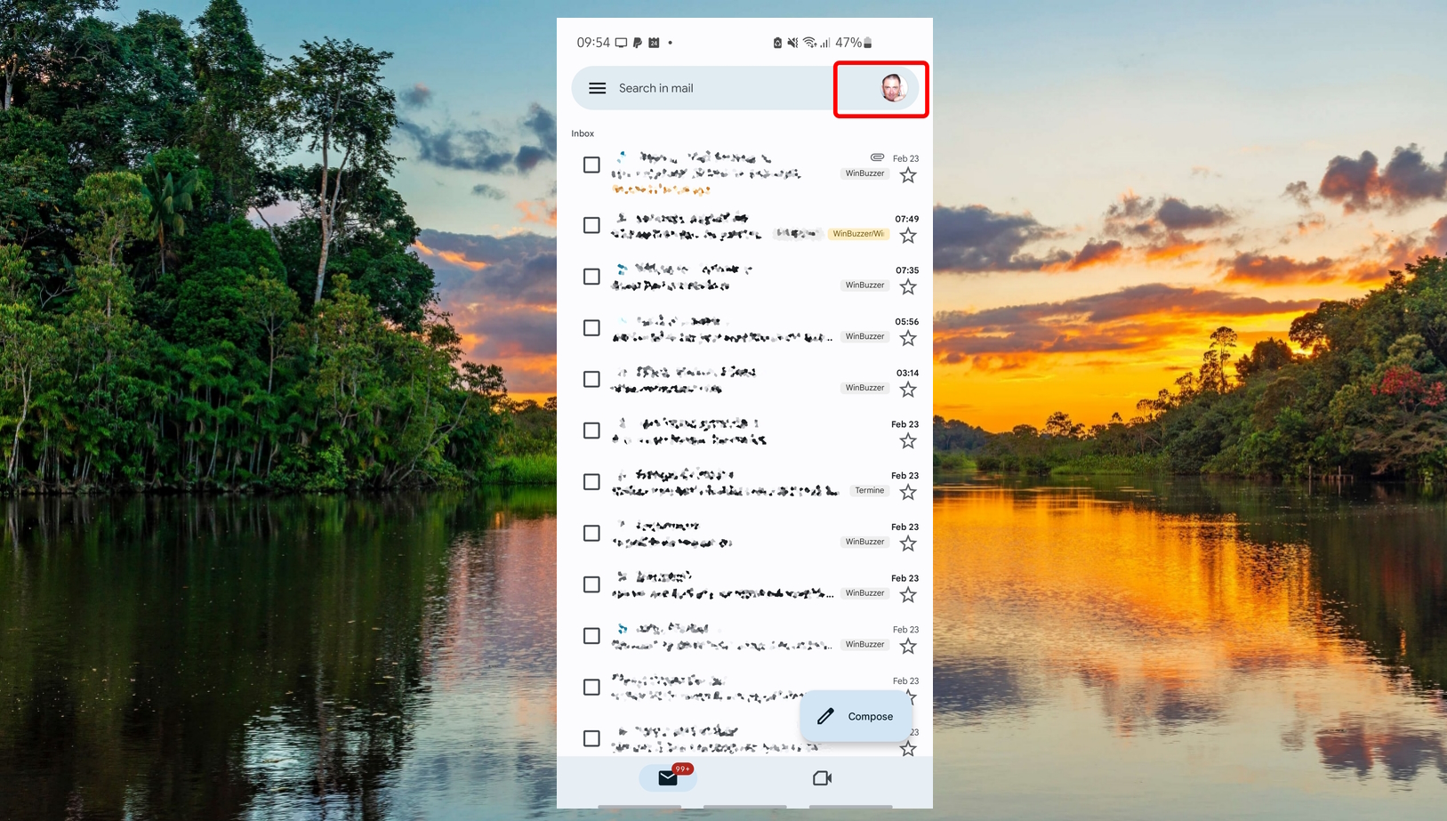 Gmail app - Inbox - Open menu